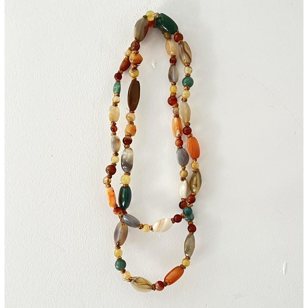 Vintage Agate Mixed Gemstone Beaded‎ Necklace Multicolor Crystal Boho Statement